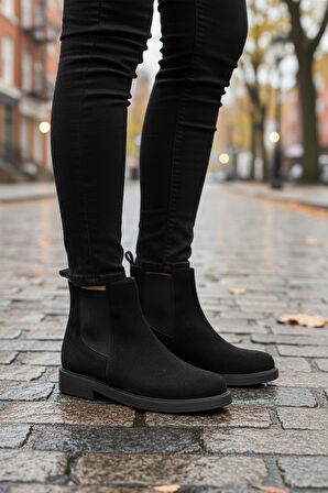 Aspor Siyah Süet Polarlı Kadın Chelsea Bot