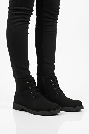 Aspor Siyah Süet Bağcıklı Fermuarlı Kadın Topuklu Bot