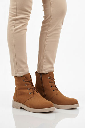 Aspor Taba Süet Bağcıklı Fermuarlı Kadın Topuklu Bot