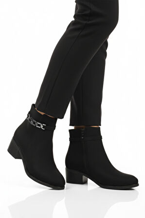 Aspor Siyah Zümrüt Fermuarlı Polarlı Kadın Topuklu Bot