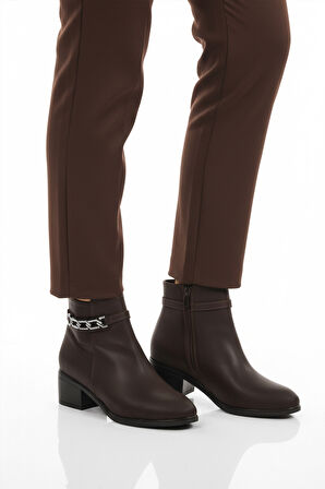 Aspor Kahve Fermuarlı Polarlı Kadın Topuklu Bot