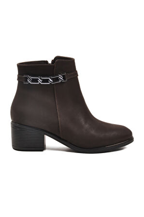 Aspor Kahve Fermuarlı Polarlı Kadın Topuklu Bot