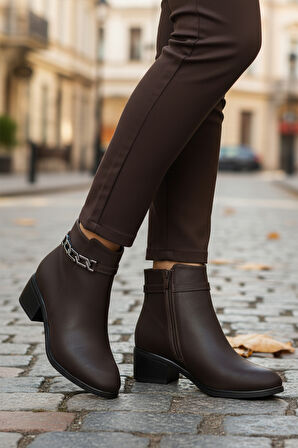 Aspor Kahve Fermuarlı Polarlı Kadın Topuklu Bot