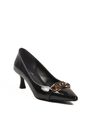 Aspor Siyah Rugan Kadın Topuklu Ayakkabı
