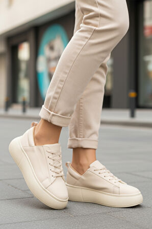 Aspor Bej Bağcıklı Kadın Spor Ayakkabı