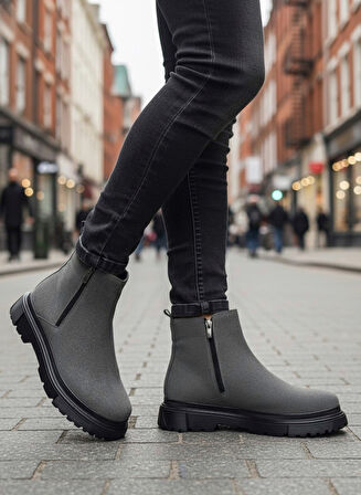 Pabucmarketi Fermuarlı Erkek Klasik Bot FÜME SÜET (SİYAH TABAN)