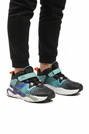 Marcokids Siyah Yeşil Cırtlı Erkek Çocuk Hi Sneaker