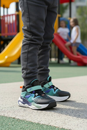 Marcokids Siyah Yeşil Cırtlı Erkek Çocuk Hi Sneaker