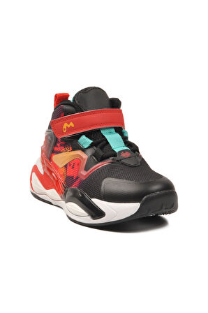 Marcokids Siyah Kırmızı Cırtlı Erkek Çocuk Spor Ayakkabı