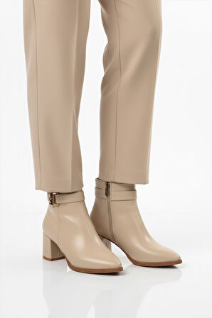 Pierre Cardin Krem İçi Kürklü Fermuarlı Kadın Topuklu Bot