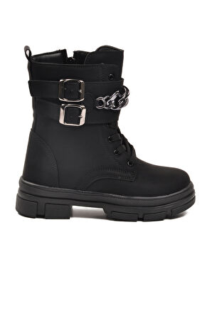 Aspor Siyah İçi Polarlı Kız Çocuk Düz Bot