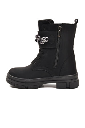 Aspor Siyah İçi Polarlı Kız Çocuk Düz Bot