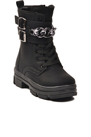 Aspor Siyah İçi Polarlı Kız Çocuk Düz Bot