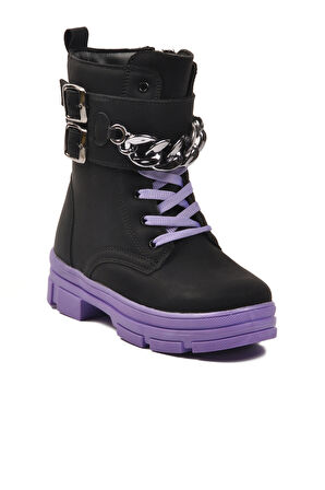 Aspor Siyah Lila İçi Polarlı Kız Çocuk Düz Bot