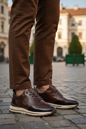 Voyager Kahve Hakiki Deri Bağcıklı Erkek Sneaker