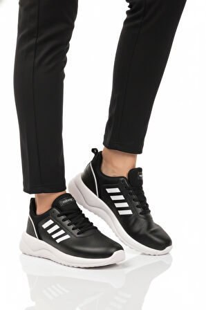 Walkway Siyah Beyaz Bağcıklı Unisex Spor Ayakkabı