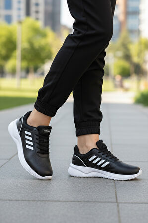 Walkway Siyah Beyaz Bağcıklı Unisex Spor Ayakkabı