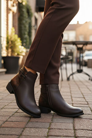 Aspor Kahve Zümrüt Fermuarlı Kürklü Kadın Topuklu Bot