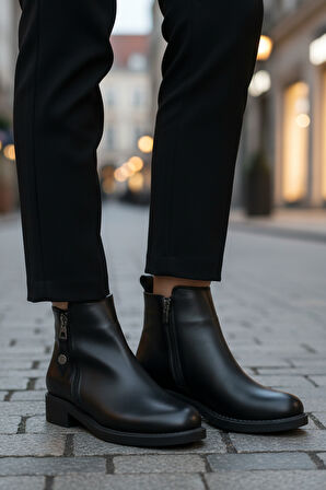 Aspor Siyah Polarlı Kadın Topuklu Bot