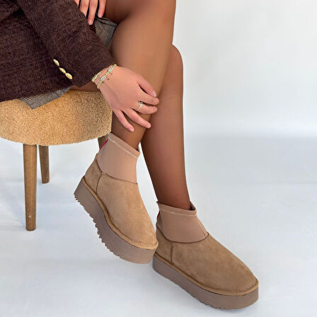 Pabucmarketi Nude Süet Kadın Düz Bot