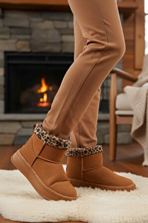 Aspor Taba Leopar Kürklü Kadın Düz Bot