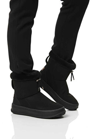 Aspor Siyah Kürklü Kadın Düz Bot