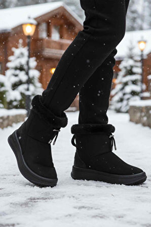 Aspor Siyah Kürklü Kadın Düz Bot