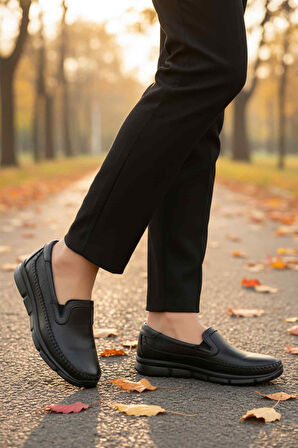 Aspor Siyah Hakiki Deri Ortopedik Kadın Casual Ayakkabı