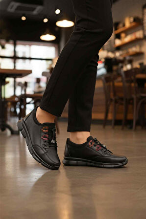 Aspor Siyah Hakiki Deri Ortopedik Kadın Casual Ayakkabı