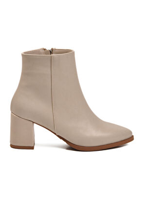 Aspor Bej Fermuarlı Polarlı Kadın Topuklu Bot