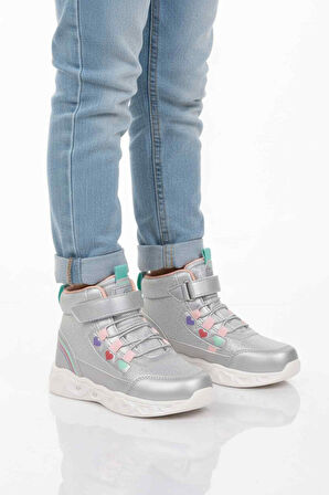 Cool Gümüş Işıklı Cırtlı Kız Çocuk Sneaker Bot