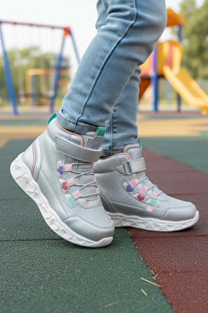 Cool Gümüş Işıklı Cırtlı Kız Çocuk Sneaker Bot