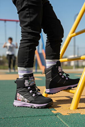 Aspor Siyah İçi Kürklü Kız Çocuk Düz Bot