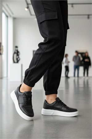 Aspor Siyah Beyaz Bağcıklı Unisex Sneaker