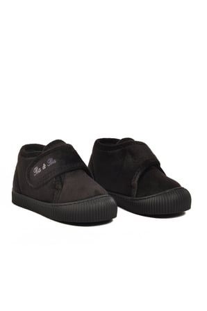 Aspor Siyah Süet Cırtlı Unisex Çocuk Panduf