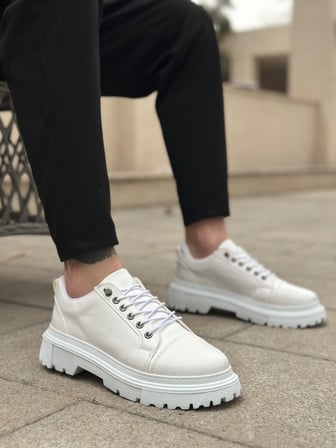 Pabucmarketi Lastik Bağcıklı Erkek Günlük Ayakkabı BEYAZ (BEYAZ TABAN)