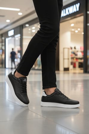 Walkway Siyah Beyaz Büyük Numara Bağcıklı Erkek Spor Ayakkabı