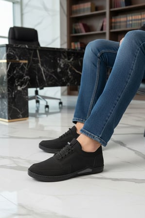 Aspor Siyah Nubuk Hakiki Deri Jel Taban Erkek Casual Ayakkabı