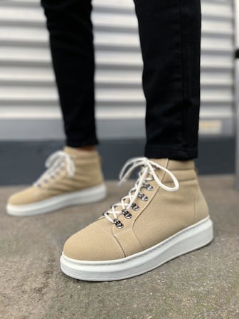 Pabucmarketi Krem Süet Bağcıklı Erkek Sneaker Bot