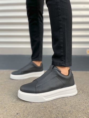 Pabucmarketi Siyah (Beyaz Taban) Lastikli Erkek Sneaker