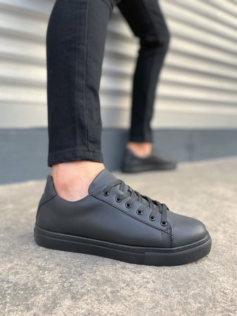 Pabucmarketi Siyah (Siyah Taban) Bağcıklı Erkek Sneaker