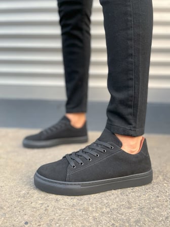 Pabucmarketi Siyah Süet (Siyah Taban) Bağcıklı Erkek Sneaker