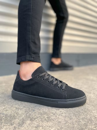 Pabucmarketi Siyah Süet (Siyah Taban) Bağcıklı Erkek Sneaker