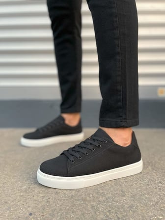 Pabucmarketi Siyah Süet (Beyaz Taban) Bağcıklı Erkek Sneaker