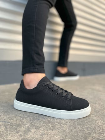 Pabucmarketi Siyah Süet (Beyaz Taban) Bağcıklı Erkek Sneaker