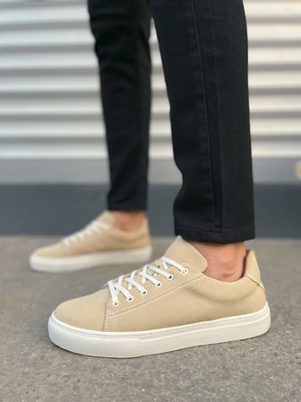 Pabucmarketi Bej Süet Bağcıklı Erkek Sneaker