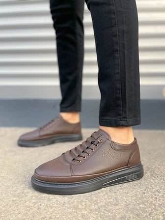 Pabucmarketi Kahve (Siyah Taban) Lastik Bağcıklı Erkek Günlük Ayakkabı