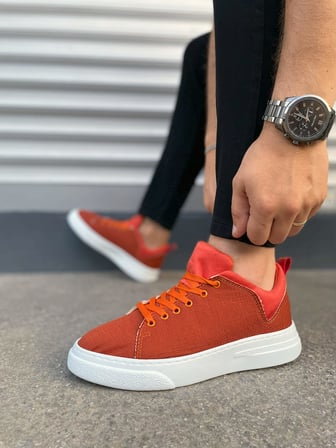Pabucmarketi Turuncu Keten Bağcıklı Erkek Sneaker