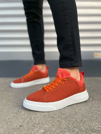 Pabucmarketi Turuncu Keten Bağcıklı Erkek Sneaker