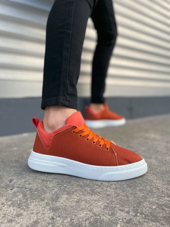 Pabucmarketi Turuncu Keten Bağcıklı Erkek Sneaker